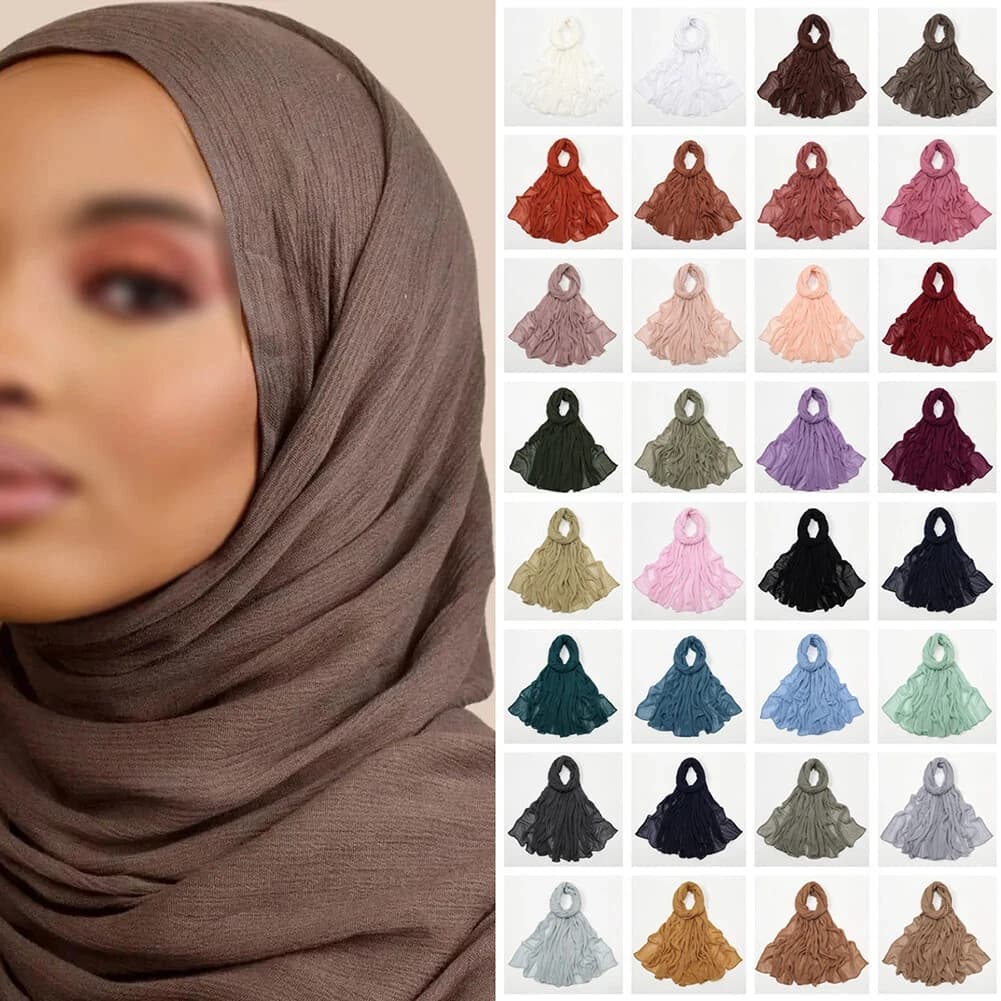 Hijab in Raso Stropicciato Primavera 2026, Sciarpe Musulmane per Donne, Morbido Copricapo in Modal, Foulard Islamico