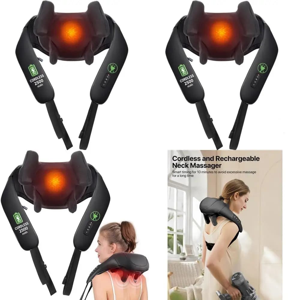 3D Massage Cushion Rechargeable with Heat for Solve Background Fabrics - Excellent for Collo, Back, Spalle, Gambe and How to Gift