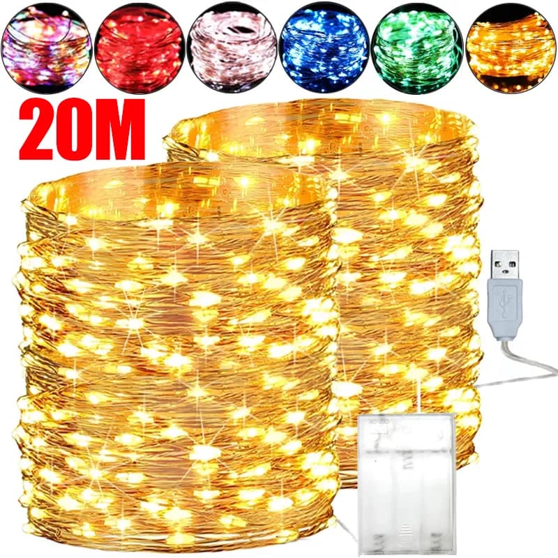 20M USB/batteria LED String Light Rame Filo d'argento Ghirlanda Luce Lucine impermeabili per la decorazione della festa nuziale di Natale