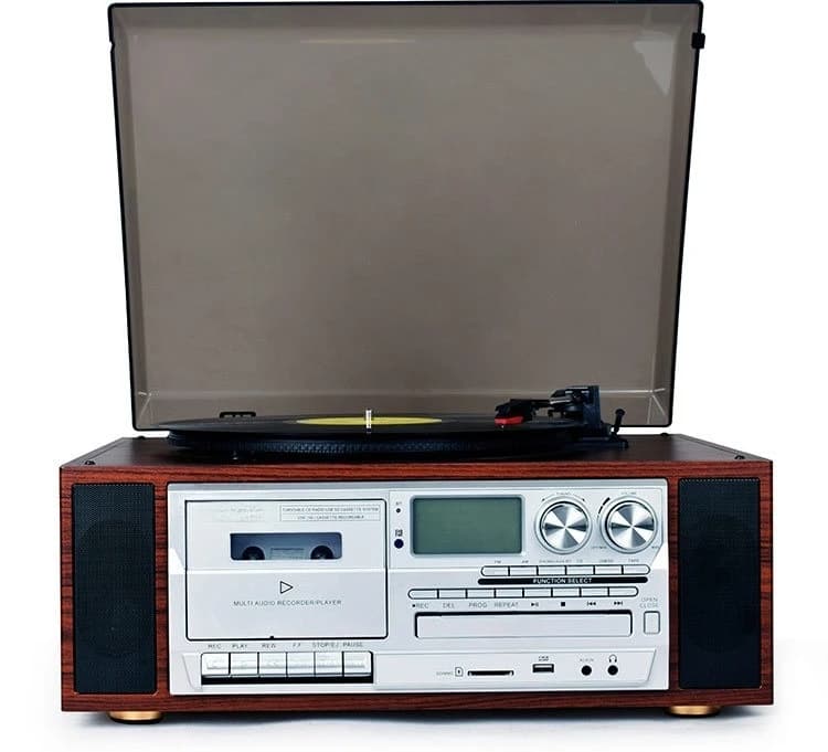 Giradischi in vinile Grammofono Nastro CD multifunzionale Radio FM/AM Altoparlante Bluetooth Disco U Scheda SD Registrazione interna