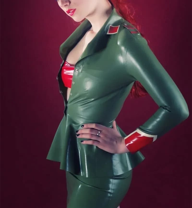 Abito in lattice di moda stile uniforme tuta militare set fetish sexy clubwear da donna per cosplay senza reggiseno