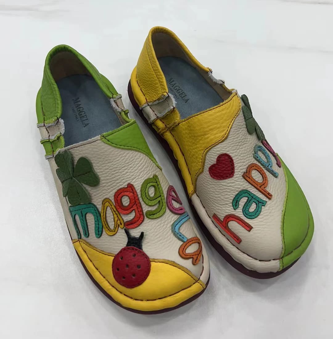 Careaymade-Scarpe da donna in vera pelle, scarpe da donna con fondo spesso con cuciture fatte a mano, casual, comode, da campagna