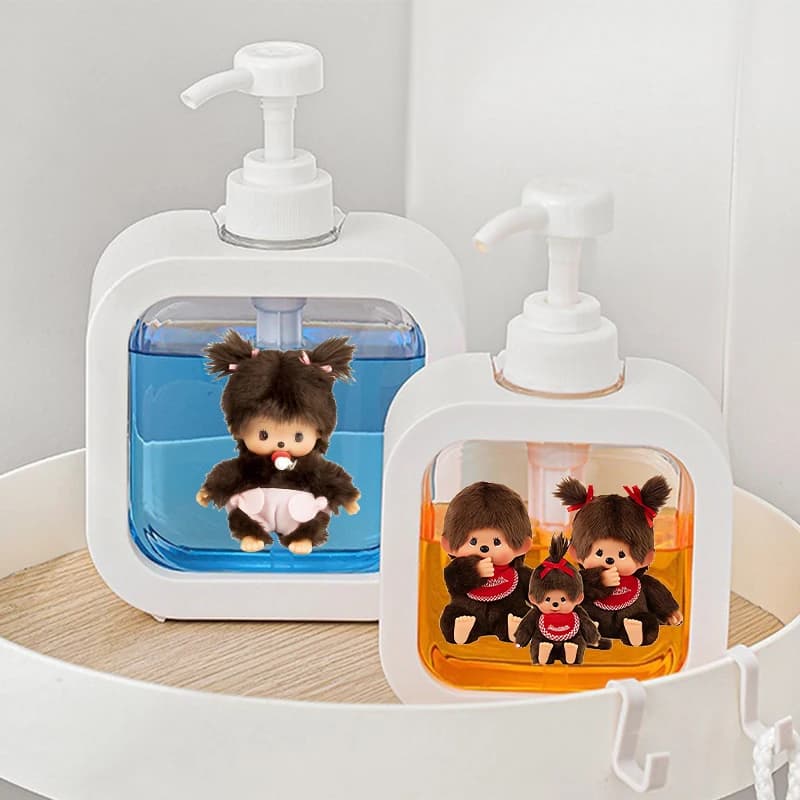 1 Pezzo Bottiglia per Lozione Monchhichi, Dispenser Portatile da Viaggio per Gel Doccia e Sapone, Regalo