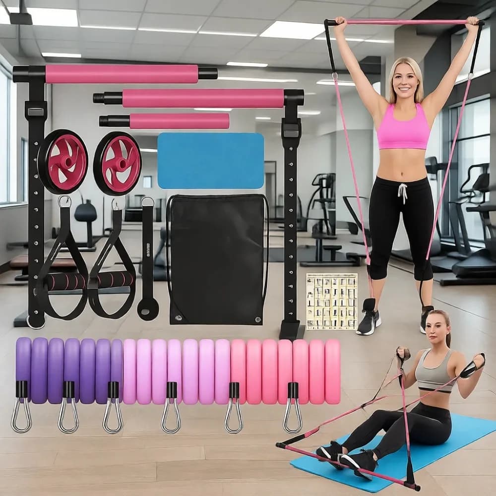 Combo Portable Resistance Bar and Roller for Home Complete Training, All Levels