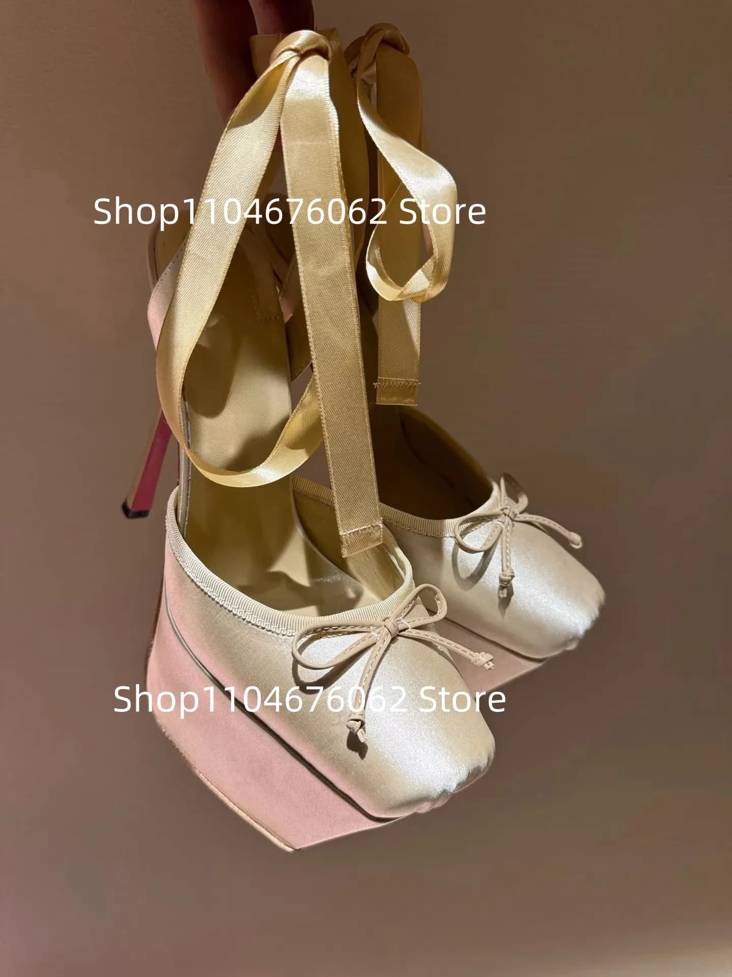 Square Toe Thick Platform Stiletto Heels Elegant Sexy Ballet Shoes Bow Strap Decorative Ladies Sandals 2025 New Women's Shoe