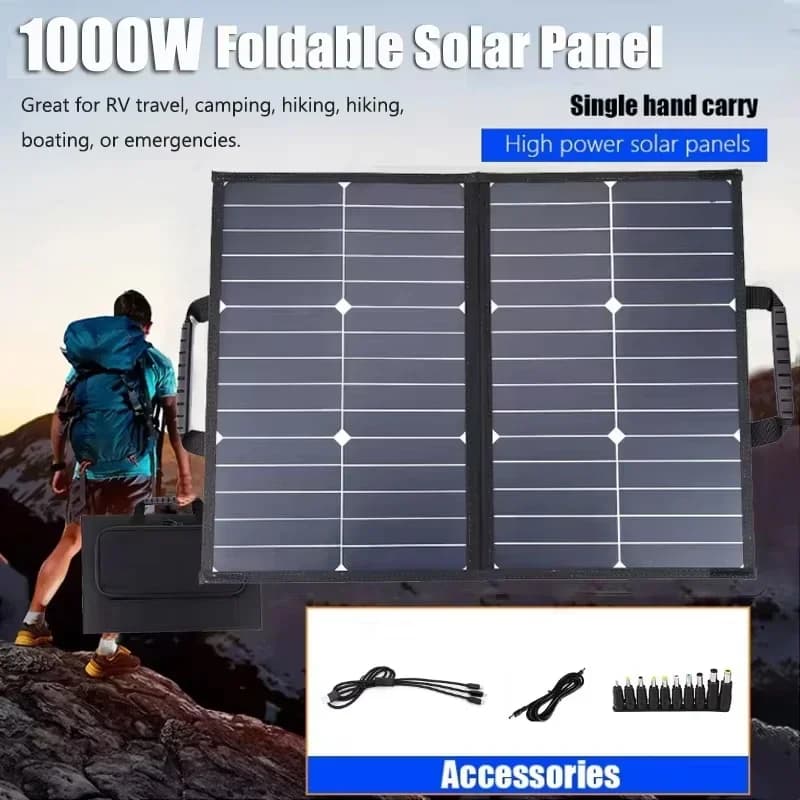Pannello solare pieghevole da 1000 W 18 V USB DC Tipo-C Caricatore portatile per celle solari a ricarica rapida per telefono Campeggio Escursionismo RV Viaggi all'aperto