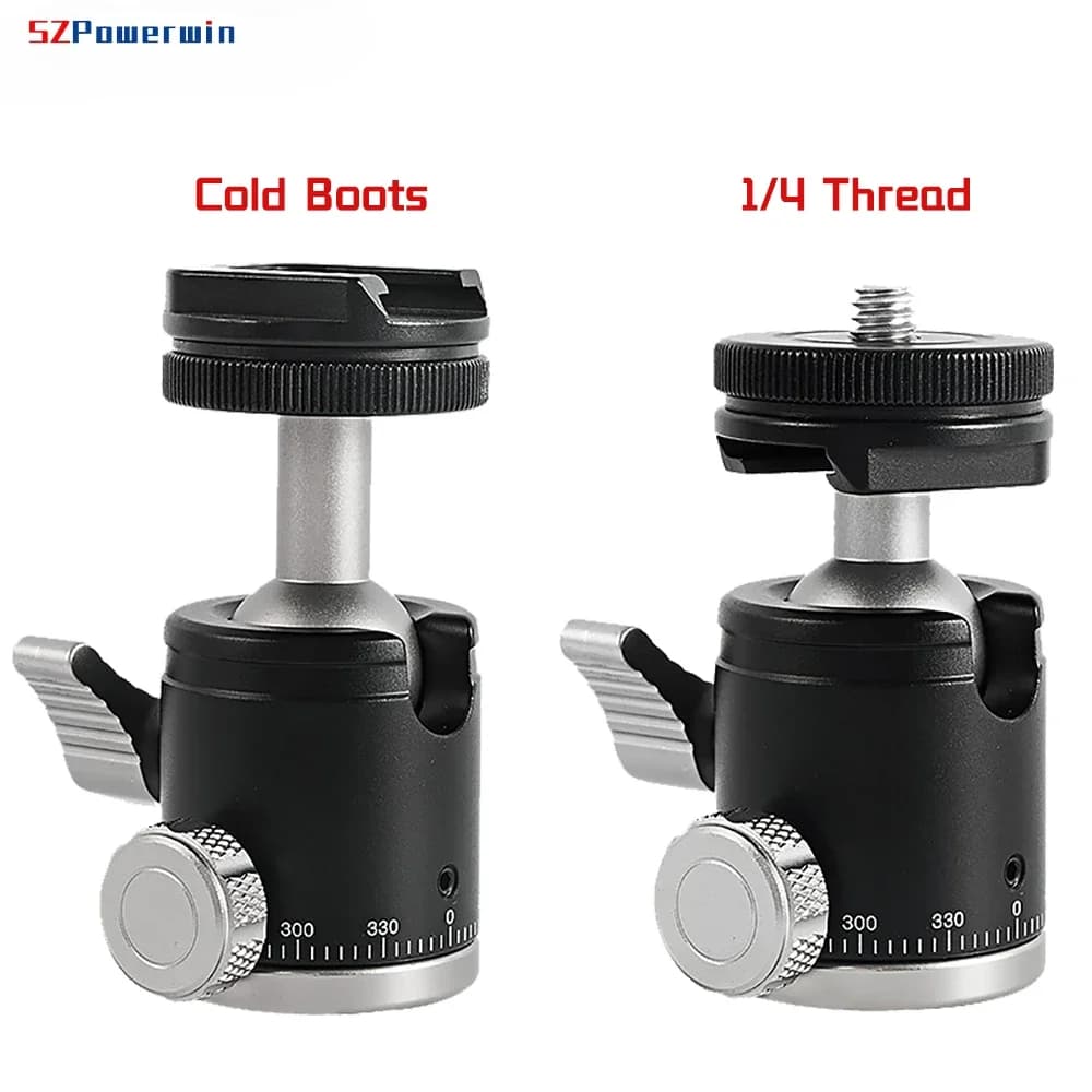 SZPowerwin Mini Testa a Sfera con Attacco Cold Shoe, Doppio Uso, Vite da 1/4, in Lega di Alluminio per Fotocamera, Telefono, Speedlite, Treppiede, Asta Selfie