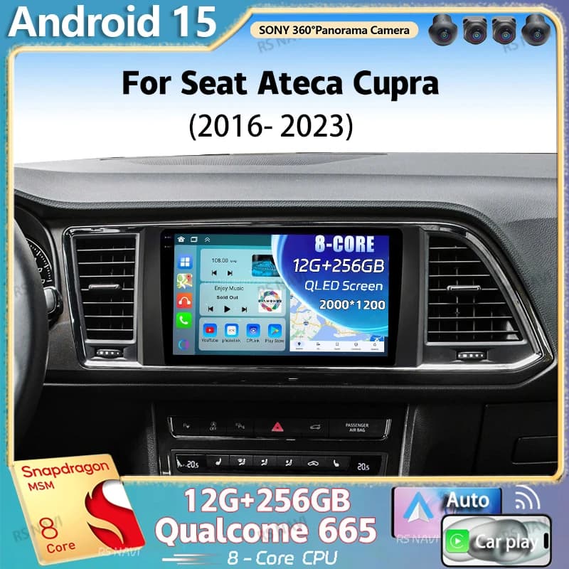 Android 15 Per Seat Ateca Cupra 2016 - 2023 2K QLED Android Autoradio Lettore video multimediale GPS AI Voce CarPlay 4G Stereo