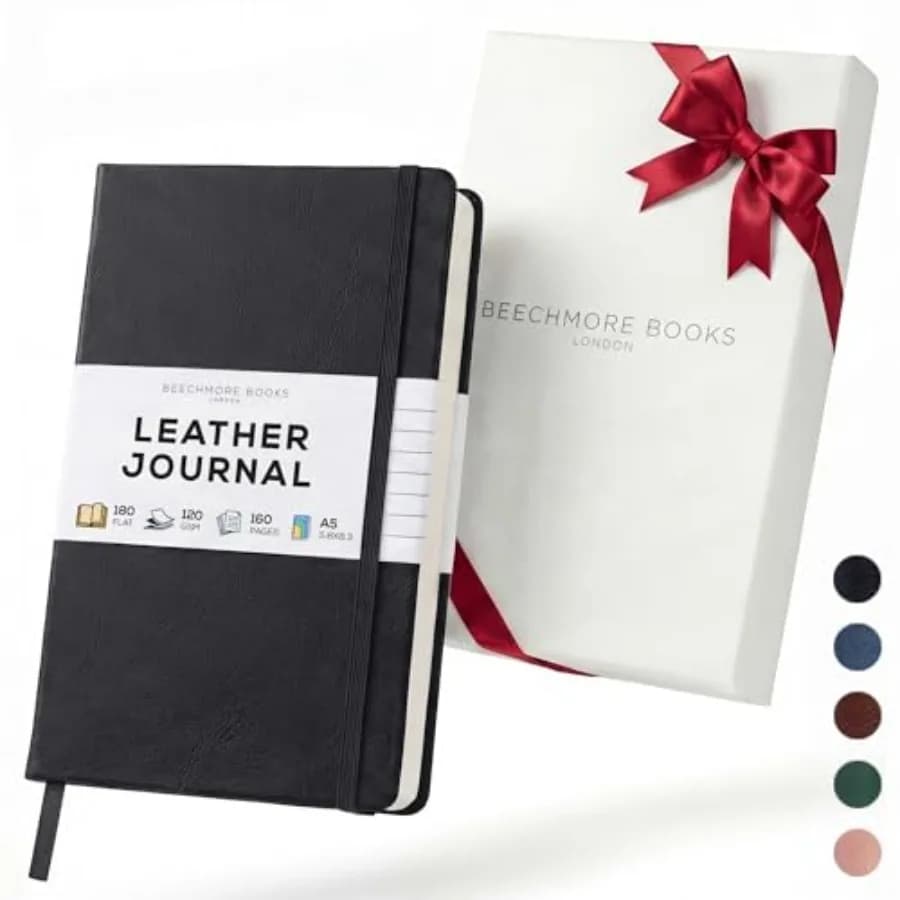 Premium Lined Journal Notebook, 5" x 8" A5 Hardcover Vegan Leather Personal Diary, Thick 120gsm Ivory Cream Paper, Gift Box for