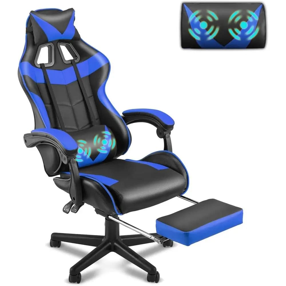 Sedia da Gaming Ergonomica Blu con Supporto Lombare e Regolazione in Altezza, Sedia da Ufficio Reclinabile