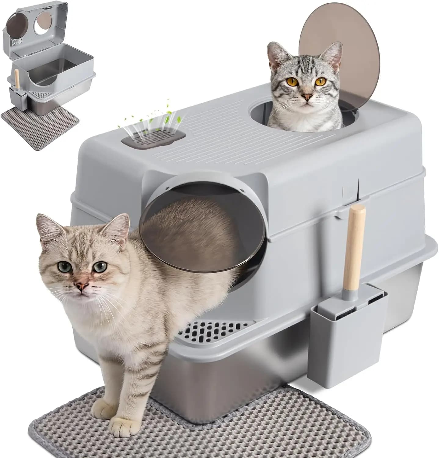 XL Enclosed Cat Litter Box with Lid, Extra Large Stainless Steel Covered Litter Box for Cats