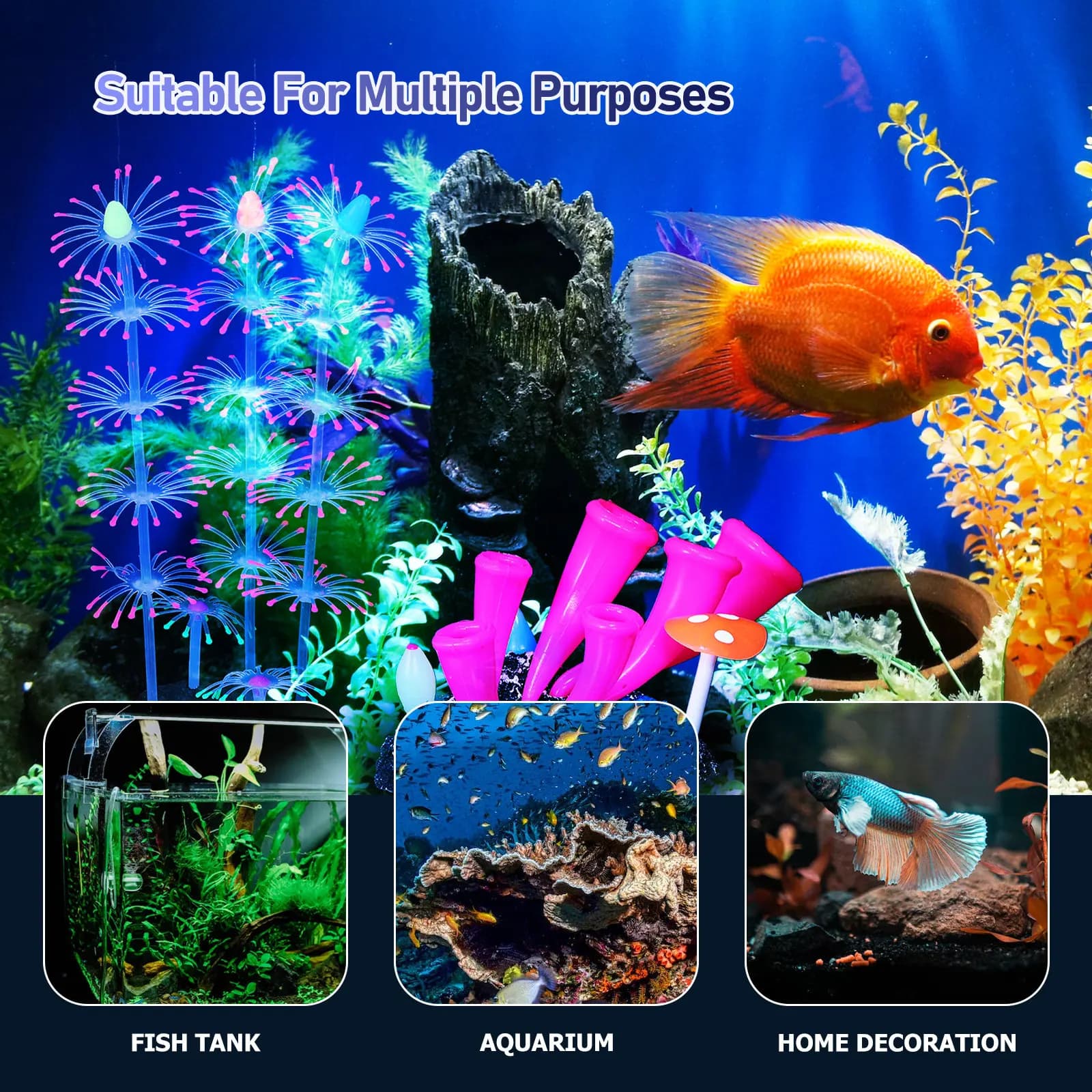 2 Pieces Aquarium Accessories, Fish Bath Decorations, Artificial Plants for Aquarium