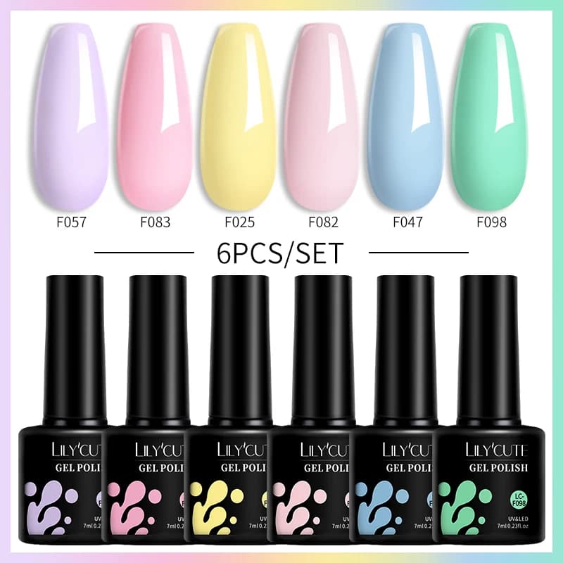 LILYCUTE 6 Pz/set Macaron Color Gel Smalto Set Kit Primavera 6 Colori UV LED Nail Art Gel Vernis Semi Permanente Base Top Coat