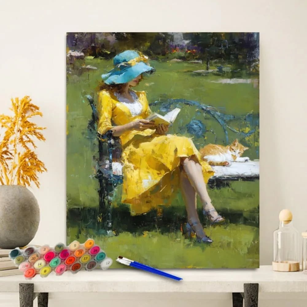 Painting By Numbers Woman and Cat Anniversary gift on Digital Painting Canvas Acrylic Paint Image Digital Coloring