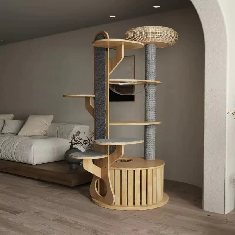 Telaio da arrampicata per gatti in sisal di legno di gomma con design personalizzato per gatti da interni