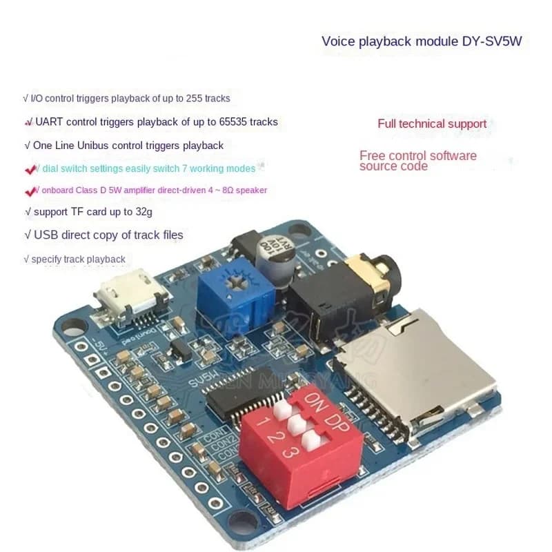 Voice Sound Reproduction Module MP3 player module Arduino UART Trigger I/O amplifier card in class D 5W 8M Memory DY-SV8F SD/TF card
