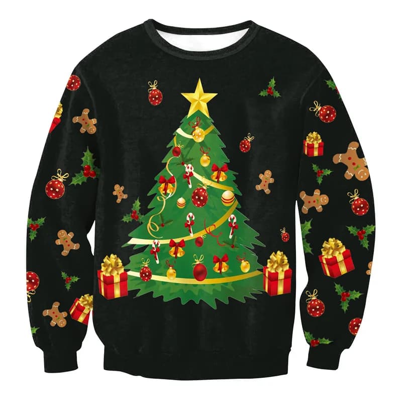 Felpe con gatto albero di Natale stampato in 3D per uomo Felpe con cappuccio con o-collo pullover unisex allentato casual a maniche lunghe modello Babbo Natale
