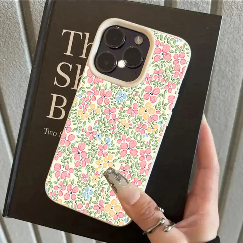 Cover Morbida in Silicone con Texture Lychee e Fiori per iPhone 17 Pro Max 16 15 14 13 12 11 Pro 16 15 Plus 17 Air