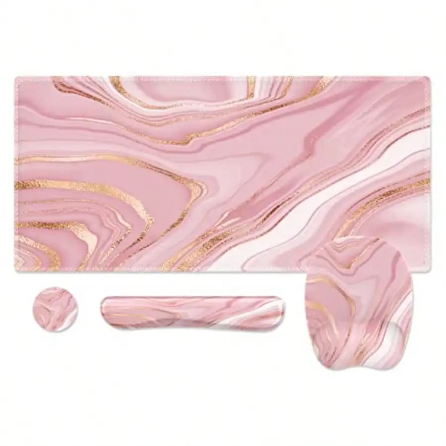 Set Tappetino da Scrivania Rosa, Tappetino Ergonomico per Tastiera e Mouse con Poggiapolsi Antiscivolo in Oro Rosa per Casa e Ufficio