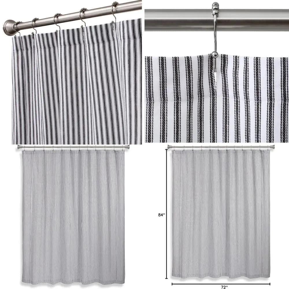 Tenda da Doccia Extra Lunga 72x84 Pollici in Cotone Intrecciato a Righe Bianche e Nere