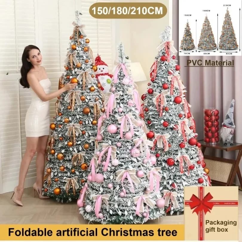 Materiale per albero di Natale artificiale pieghevole in PVC con luci decorative Albero di Natale telescopico 1,5 m-2,1 m Decorazione per feste a casa