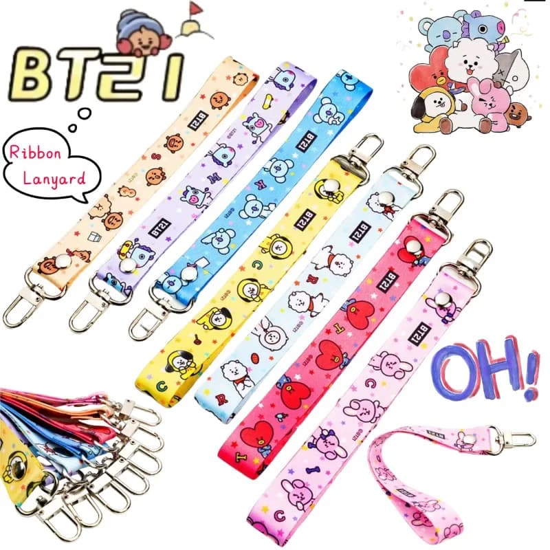 Keyring with Cordino BT21 RJ Koya Shaky Chimmy, Carinthian Animato Cartoon, for School Backpack and Cellular, Bidimensional Cordino, Enlarged Gift