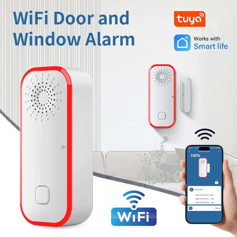 Sensore magnetico per porta Tuya Allarme per porte e finestre WiFi Interruttore per porte e finestre Allarme in loco Allarme intelligente con suono e luce