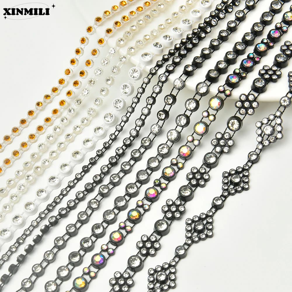 Corda in plastica Strass per abbigliamento, finiture in strass, fila singola, nastro con fascia in cristallo, scarpe da sella e accessori per borse fai da te