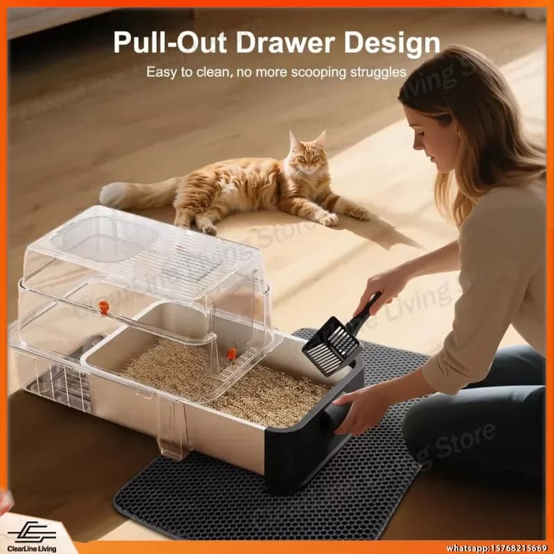 Drawer Style Automatic Self Cleaning Cat Litter Box Large Capacity Odor Control Waterproof Easy to Clean Luxury Cat Toilet