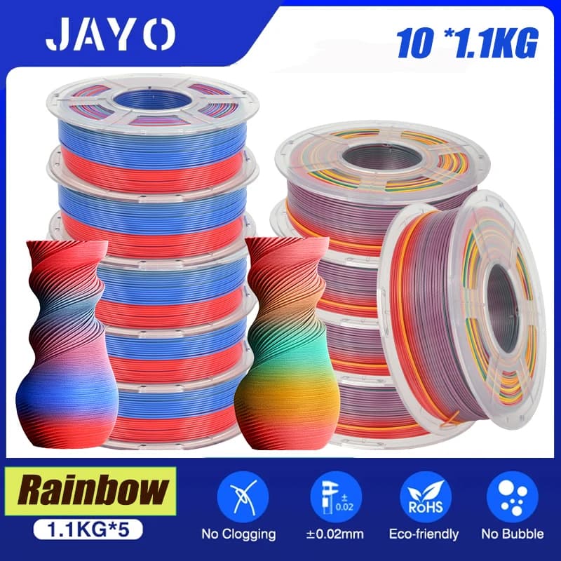 JAYO 3d Arcobaleno/pla plus silk / rainbow transparent 1,75 mm ±0,02 mm 10 rolls 1,1 kg/roll 100% Lines in order 3D printing materials