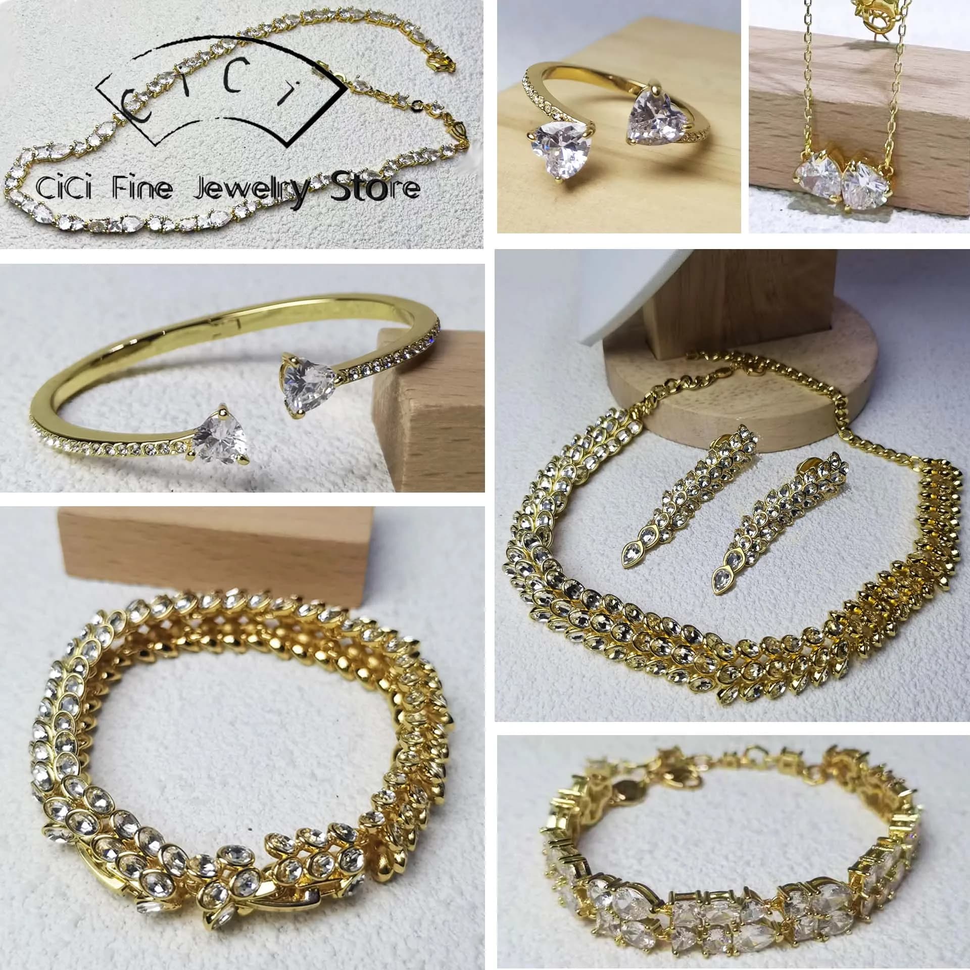 2025 originale oro a goccia collana di cristallo orecchini braccialetto moda pregiata set di gioielli da donna in acciaio inossidabile regalo romantico