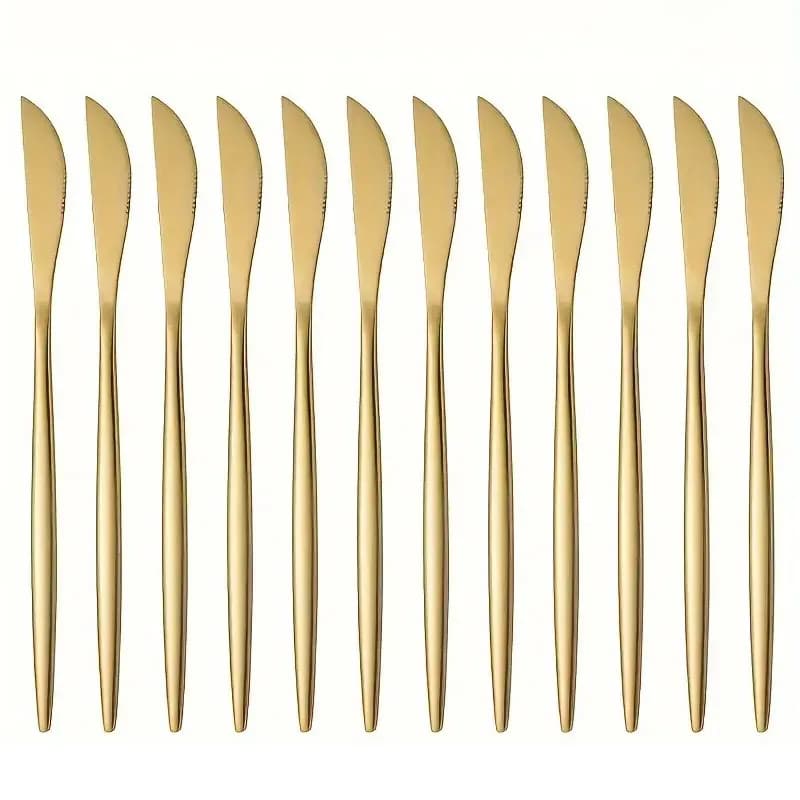 12 golden table knives, stainless steel dishes, western steak knives, dishwasher safes, home kitchen and restaurant
