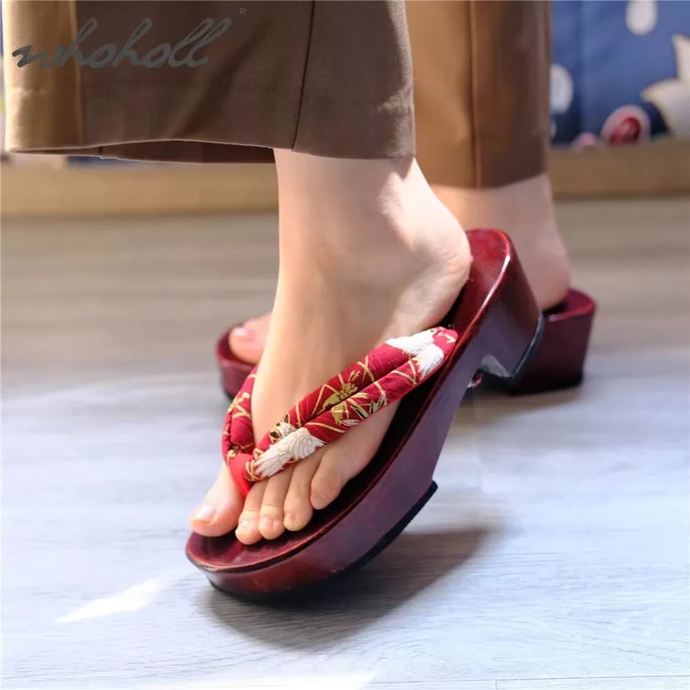 Japanese Geta Animation Coplay Shoes Cos Wedge Sandals Women Slippers Wooden Sole Flip Flops Slippers Clogs Shoes Size 41 42