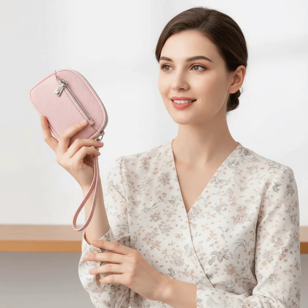 Unique Fashion Women's Keychain Wallet with Wrist Strap Soft Hand-held Key Bag Compact Zipper Mini Coin Purse Daily Use