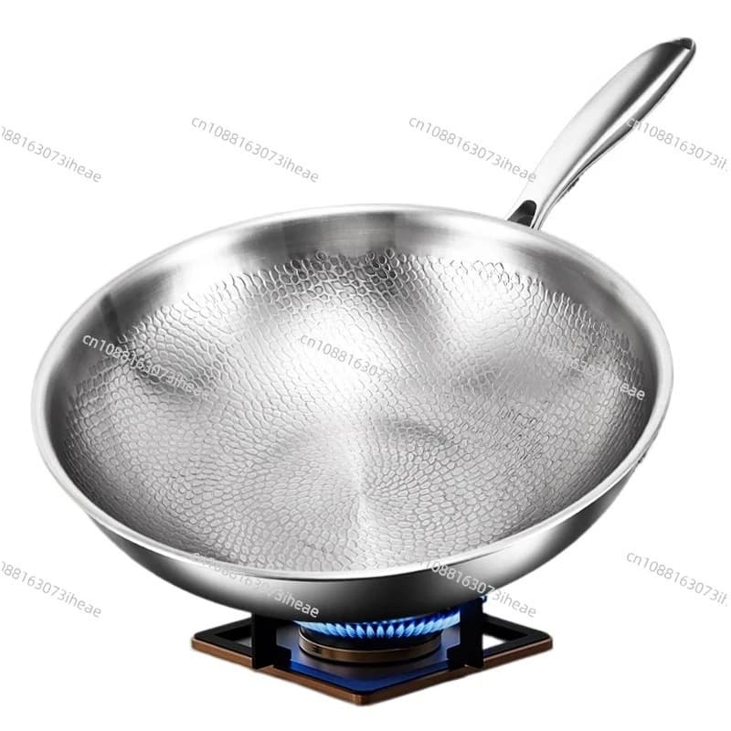Wok a fondo piatto in titanio puro Martello per uso domestico non rivestito padella in titanio pentole pentola antiaderente