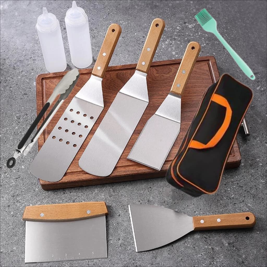 9 PC stainless steel barbecue set suitable for outdoor cooking, great barbecue gift at birthday weddings