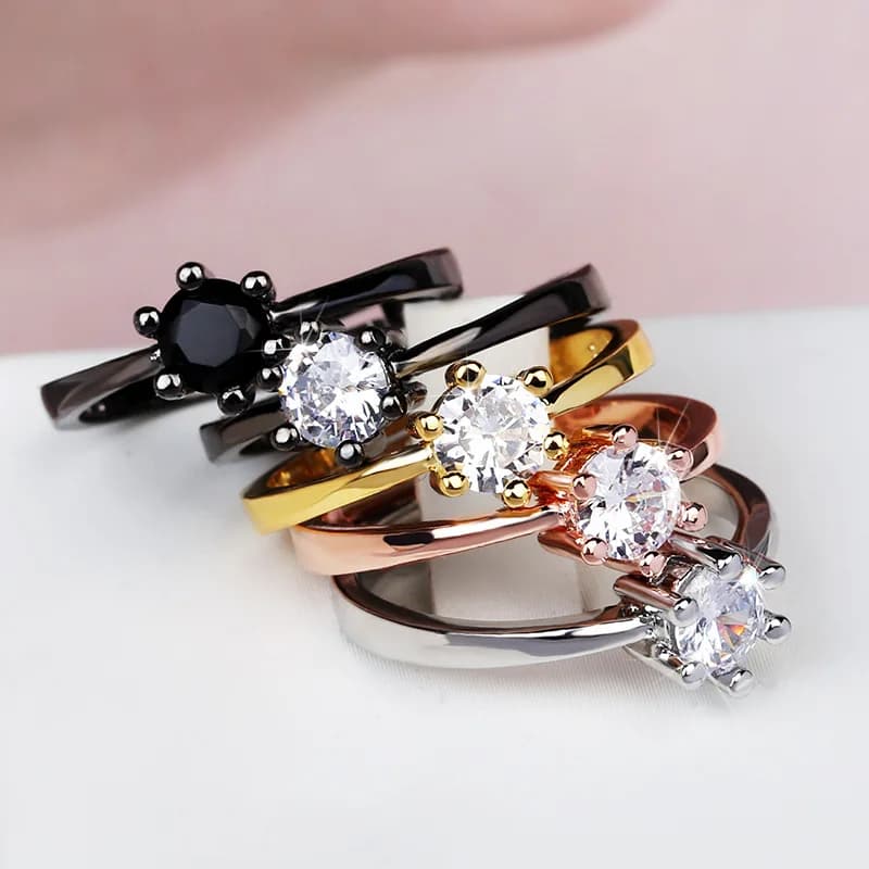 Anello da sposa bianco femminile di lusso in argento Sterling 925 anello da sposa in oro 18 carati gioielli promessa amore anelli di fidanzamento rotondi per le donne