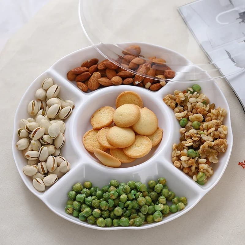 1 Pc vassoio portaoggetti per alimenti a 6 scomparti piatto per Snack di frutta secca antipasto piatto da portata per caramelle per pasticceria