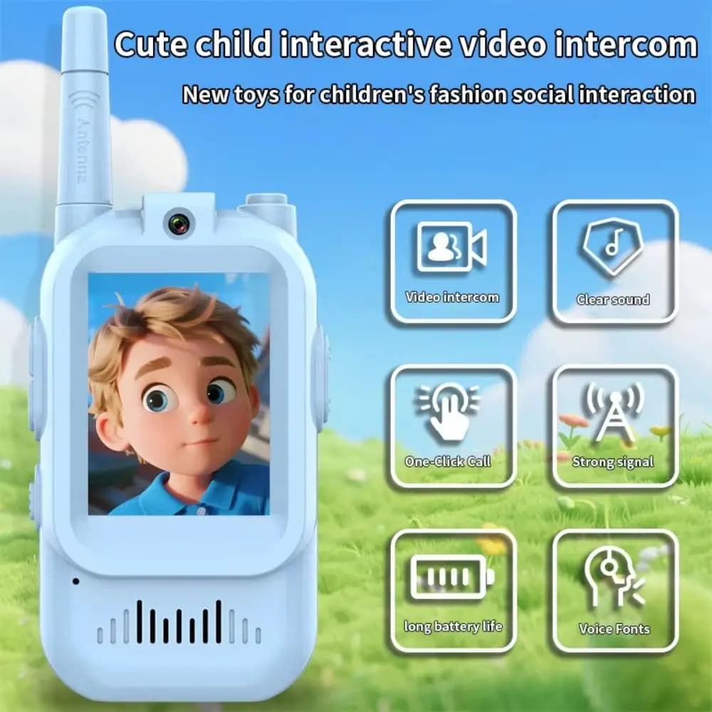 Schermo HD Videocitofono per bambini Design a fumetti a lungo raggio Video Walkie Talkie Anti-perdita con cordini Radio bidirezionale per bambini