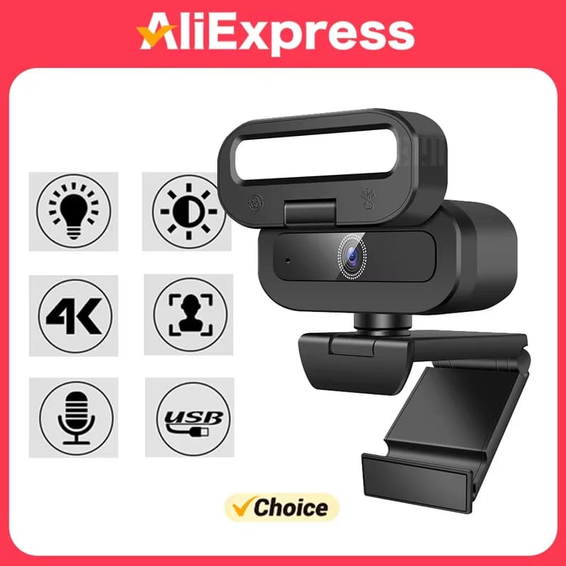 4K Webcam for PC with LED Fill Light HD 2K Comperter Camera with Microphone Autofocus Streaming Web Camera