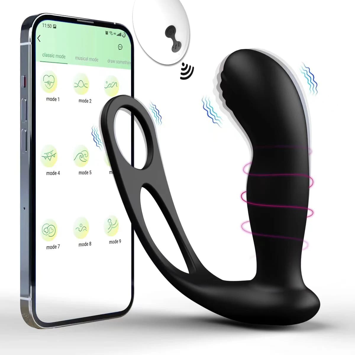 Vibratore anale Anello per il pene Massaggiatore della prostata Applicazione e telecomando Hip Plug 9 Vibrazioni e spinta Giocattoli anali per adulti da uomo
