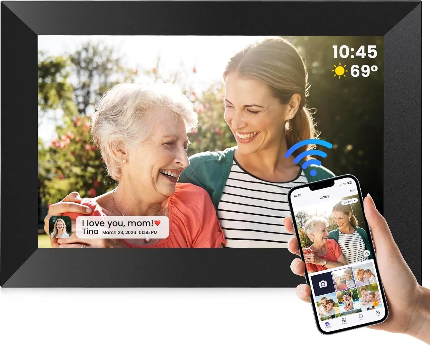 10.1" WiFi Digital Picture Frame with Touch Screen, Auto-Rotate, Share Photos/Videos from Phone Instantly