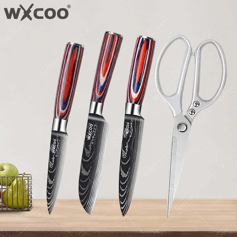 Set di coltelli da chef professionali WXCOO, forbici resistenti per ossa di pollo, mannaia per carne, coltello da cucina Santoku giapponese