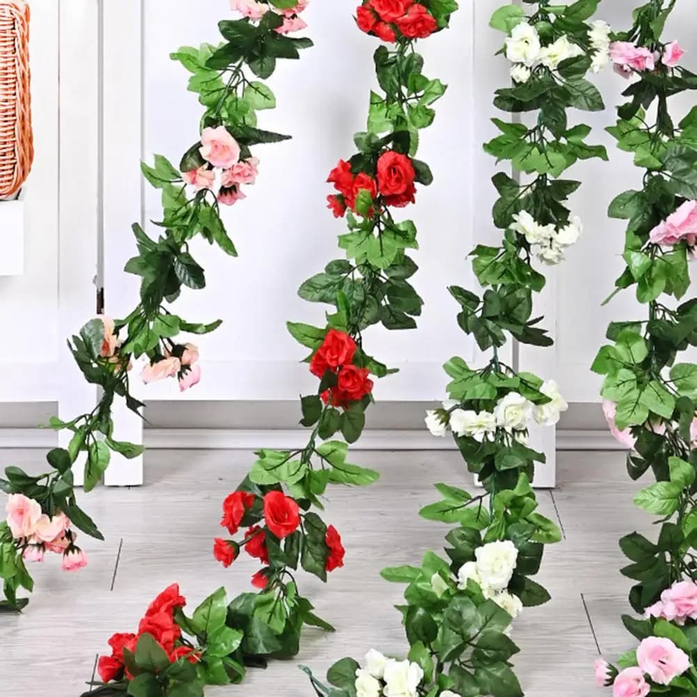 220 cm ghirlanda di rose artificiali per interni ed esterni appese piante di fiori finti vite festa di nozze scale finta rosa vite decorazione della casa