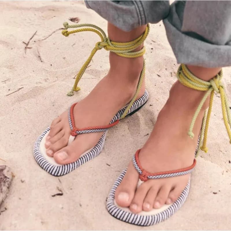 2026 Summer New Bohemian Strap Lace-up Flat Shoes for Women's Flats Sandals Vacation Beach Flip Flops Trendy Designer Sandalias