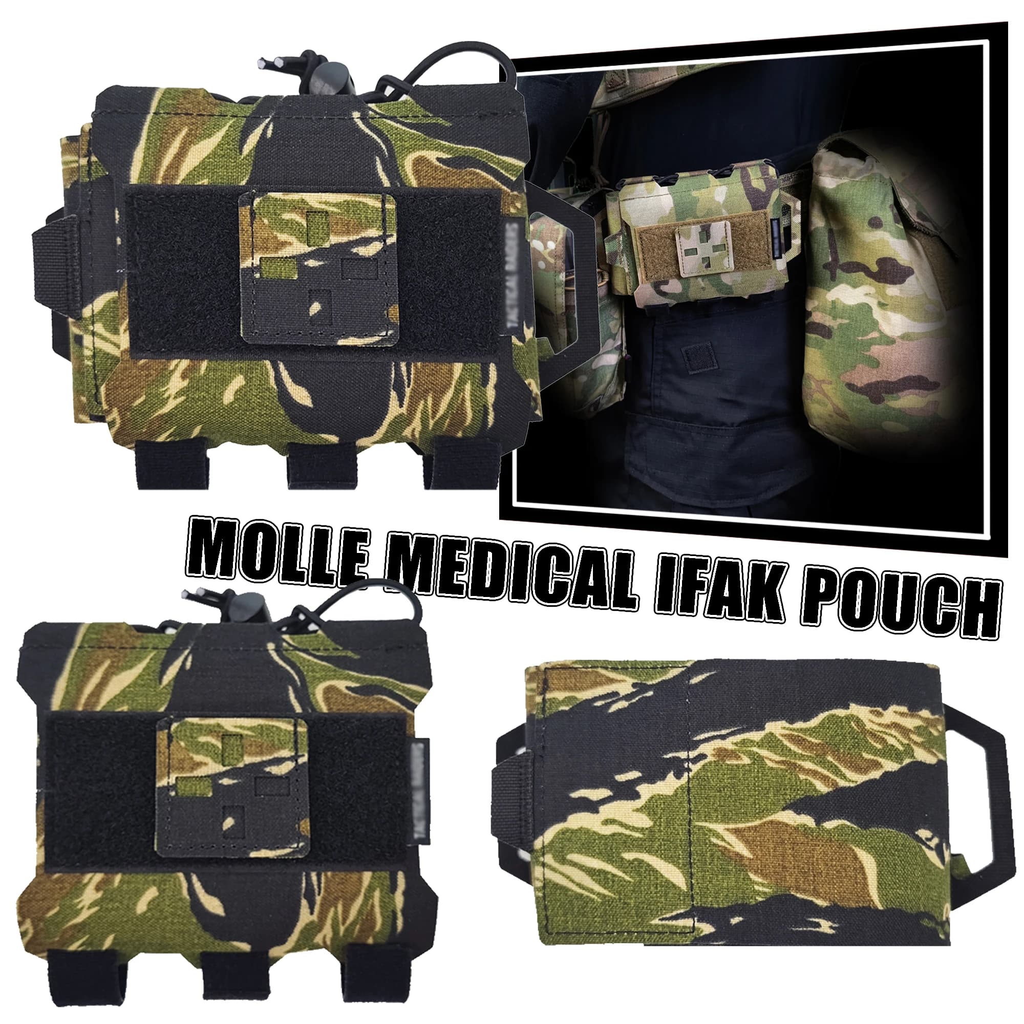 Confezione di kit di pronto soccorso con custodia IFAK medica Molle in due pezzi con supporto per laccio emostatico, rotolo medico e custodia per supporto per fornitura