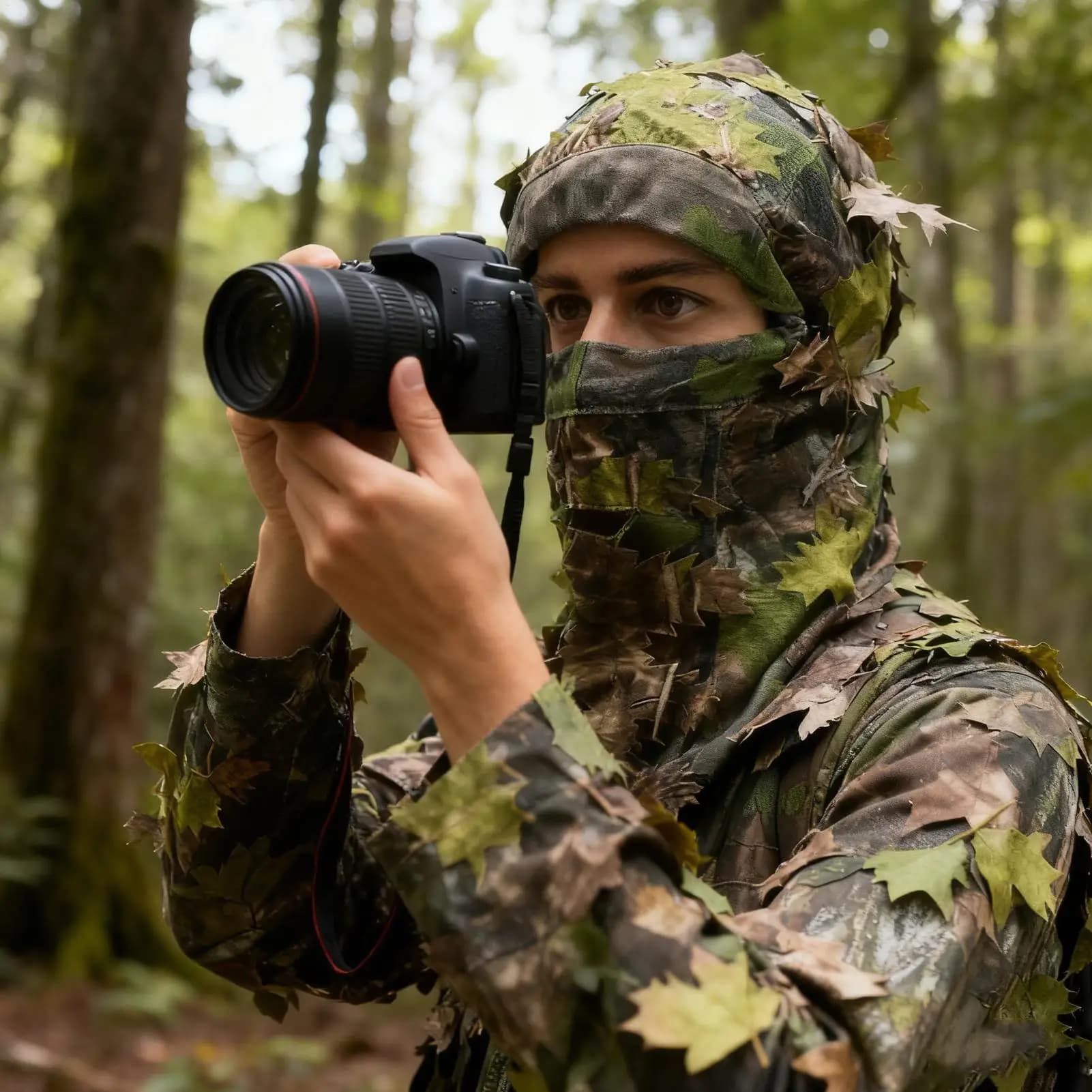 Maschera per il viso con foglie mimetiche Caccia da campeggio all'aperto Copricapo per occulto Copertura per il viso Ghillie per fotografi di fauna selvatica all'aperto