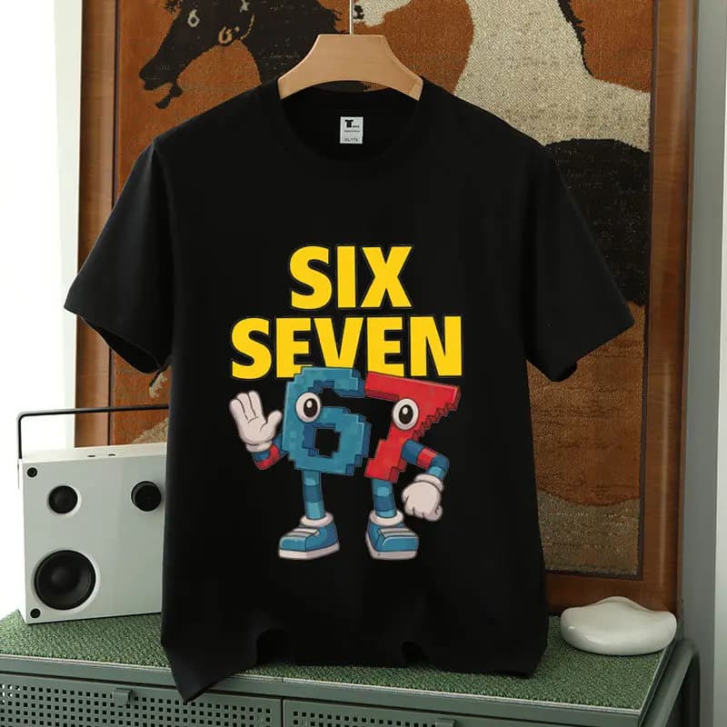 American Style Six Seven 67 Pure Cotton Short Sleeved T-shirt for Men, Loose, Comfortable, Fashionable and Casual Children's Top