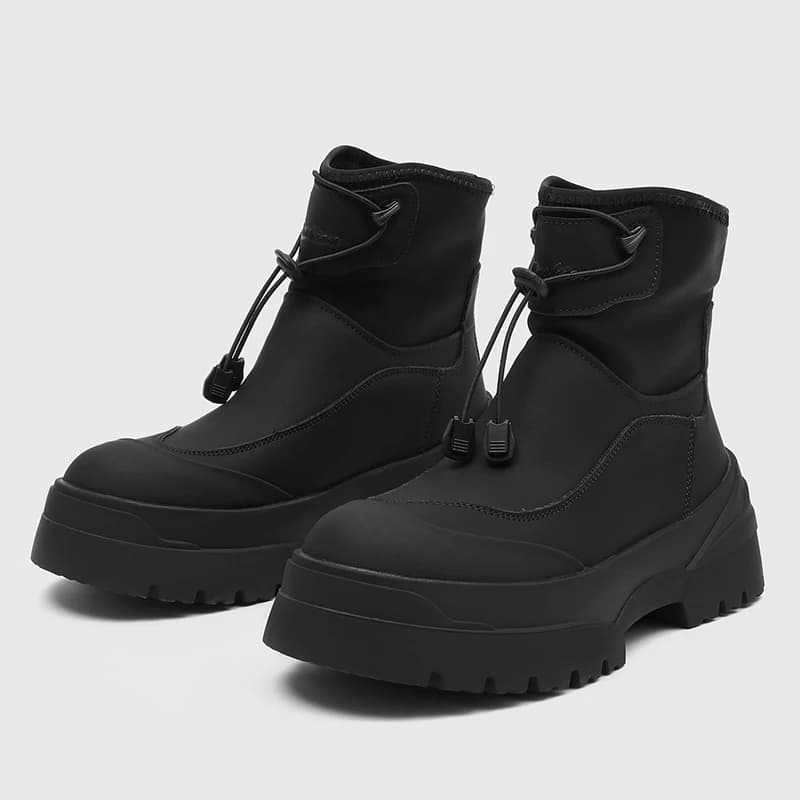 New Men High-top Chelsea Boots Black with British Style Thick-soled Motorcycle Workwear Boots Outdoor Hiking Climbing Men Boots