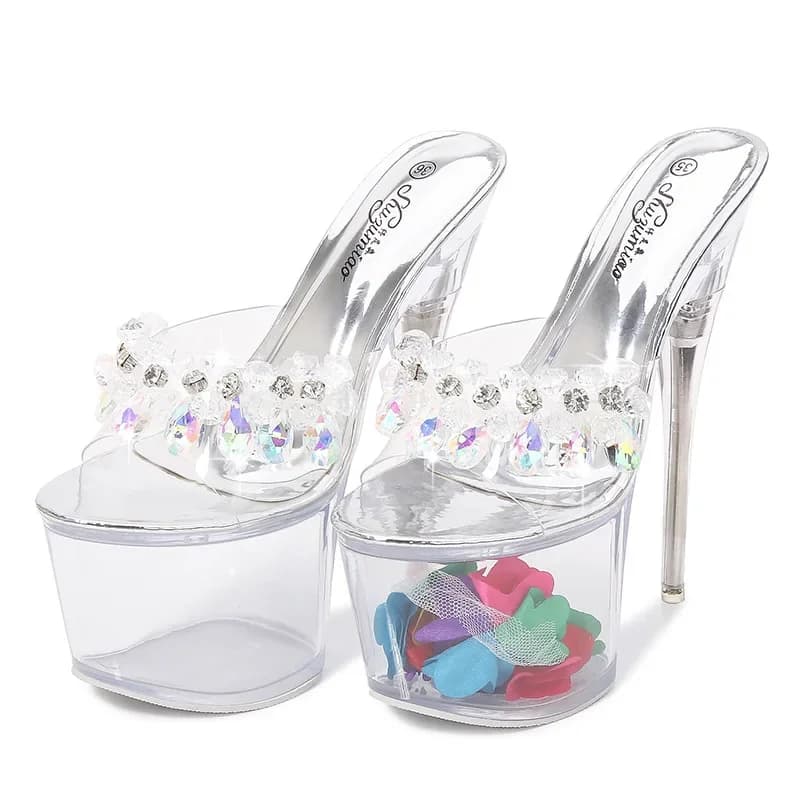 2025 Piattaforma impermeabile con tacco sottile 17 cm 20 cm Scarpe da passerella Scarpe da pole dance Scarpe da discoteca trasparenti